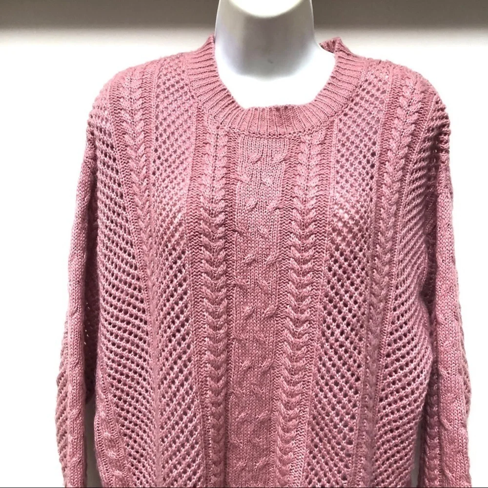 John + Jenn Oversized Cable Knit Sweater in Blush Pink Size S/P
